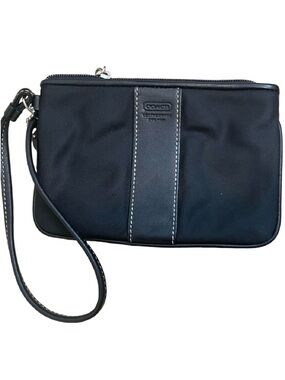 Vintage Coach Y2K Nylon and Leather Black Wristlet Wallet Clutch Compact Size